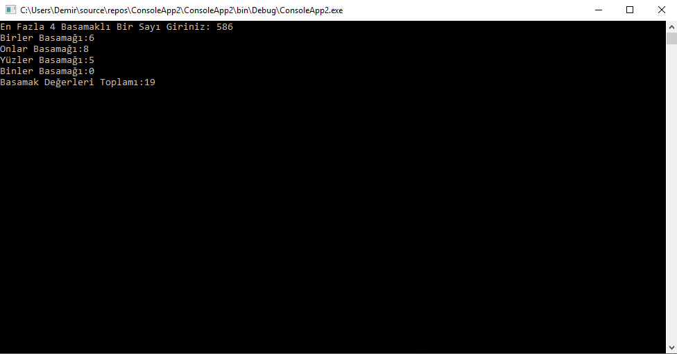 C# Console 4 Basamaklı Sayının Basamak Değerlerini Ayırma ve Toplama