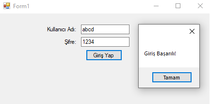 C# Form | Kullanıcı Giriş Kontrolü